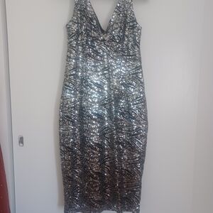 Tatyana Silver Sequin Sheath Midi Dress